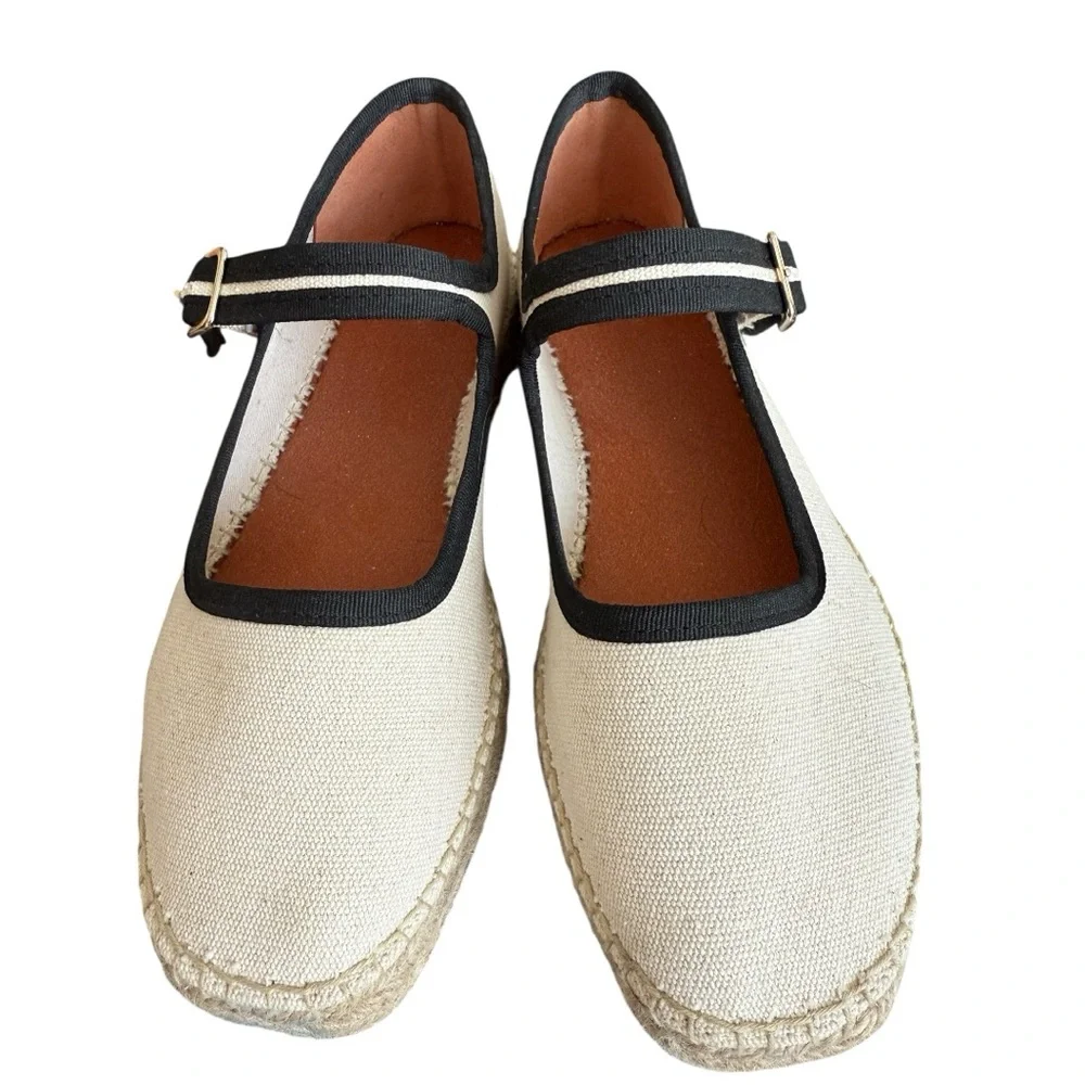 Anthropologie Elegant White and black Mary Jane Espadrilles Sz37